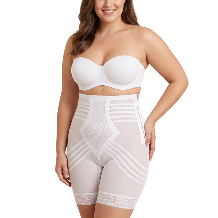 Style 6201 | Breathable High Waist Thigh Slimmer with Side Zipper | No Roll Power Mesh Hourglass Shaper | Firm to Extra Firm Support