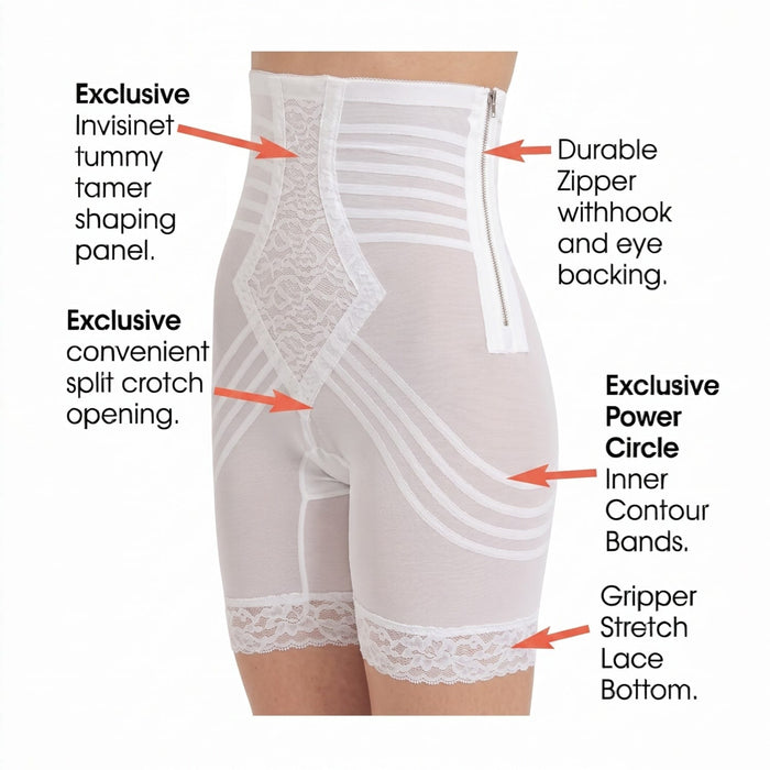 Style 6201 | Breathable High Waist Thigh Slimmer with Side Zipper | No Roll Power Mesh Hourglass Shaper | Firm to Extra Firm Support