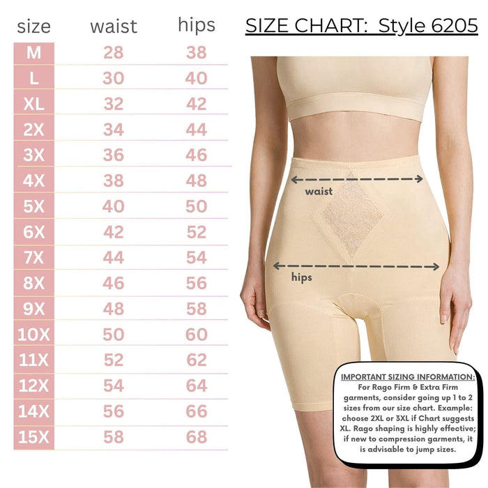 Style 6205 | Waistline Tummy Control Thigh Slimmer | Satin & Smooth Fabric | Medium to Firm Support