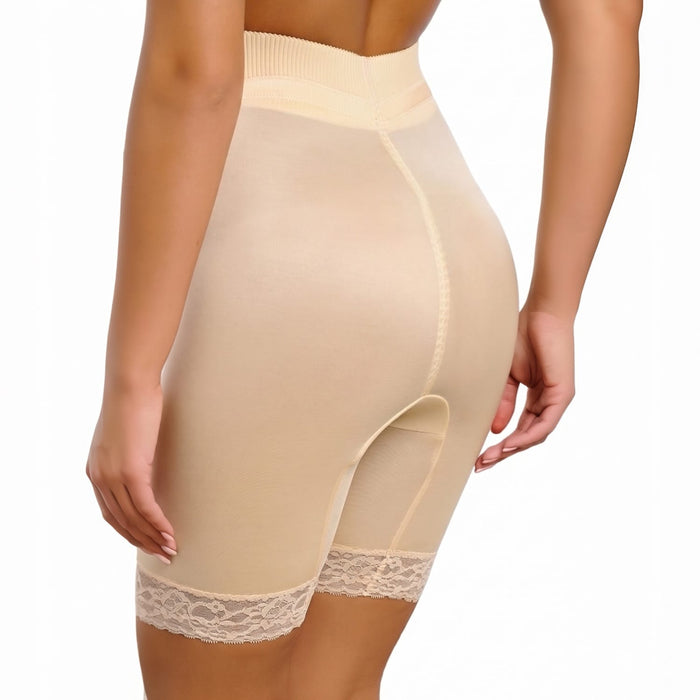 Style 6226 | High Waist Thigh Slimmer with Tulip Front Panel | Satin & Smooth Fabric | Medium to Firm Support
