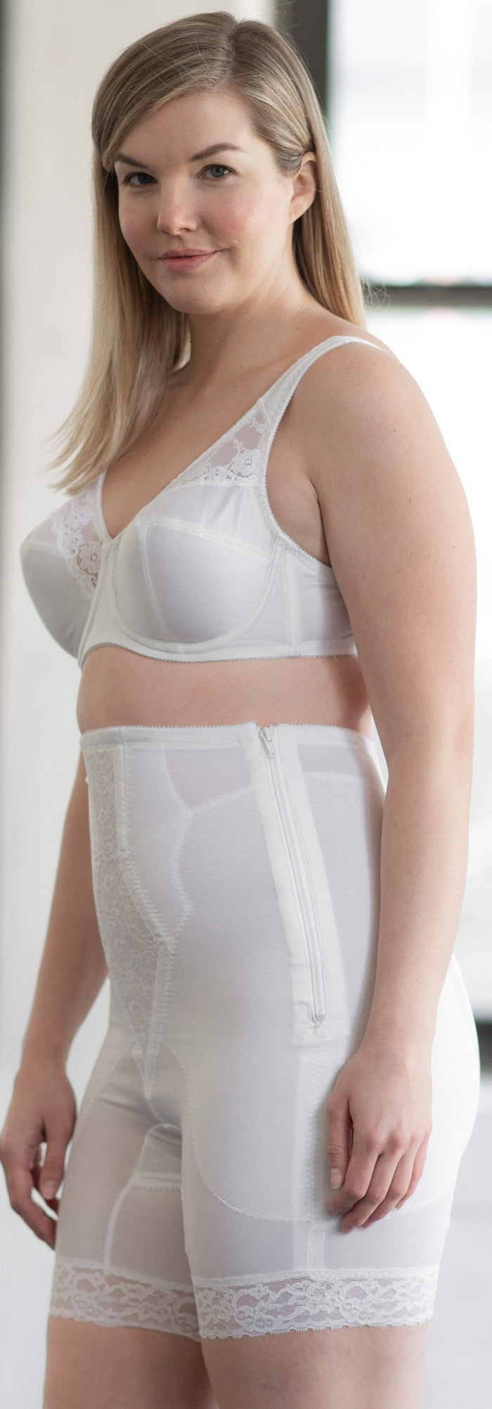 Style 6228 | High Waist Thigh Slimmer with Side Zipper | Satin & Smooth Fabric | Medium to Firm Support