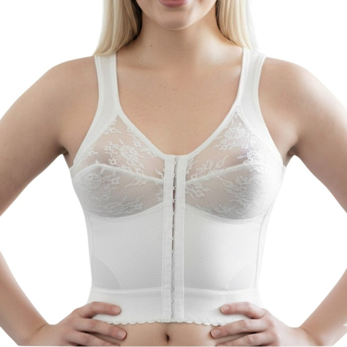 Style 9603 | Front Closure Back Support Long Line Bra - White