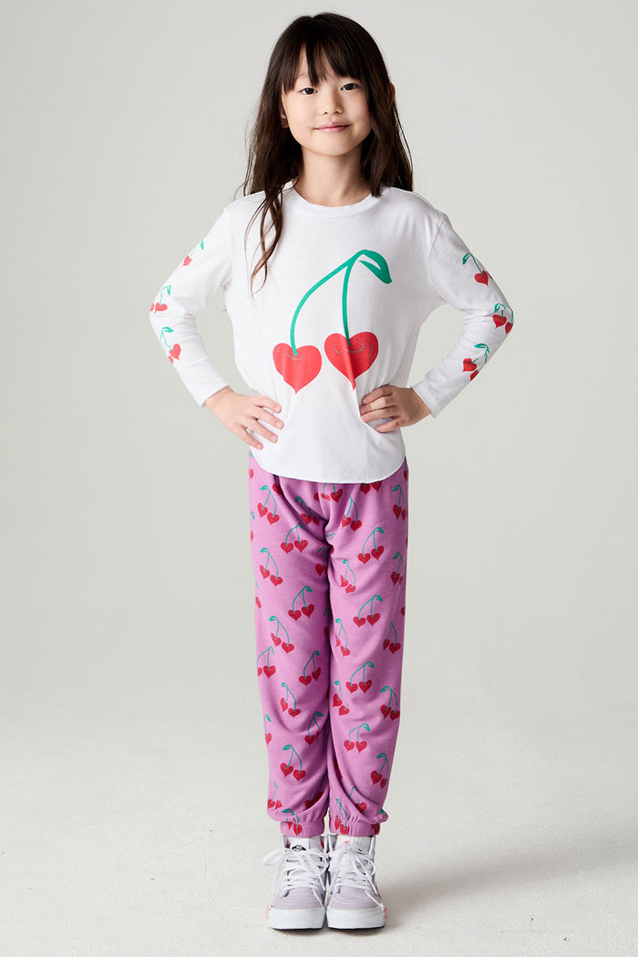 A full body front view of a girl wearing the Chaser Sweethearts Girls Tee on a neutral background