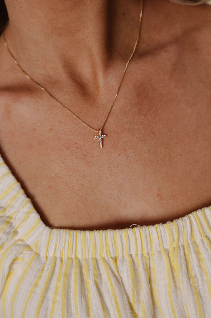 Tasha CZ Cross Necklace-Gold