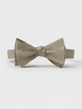 A taupe satin bow tie with an adjustable strap.