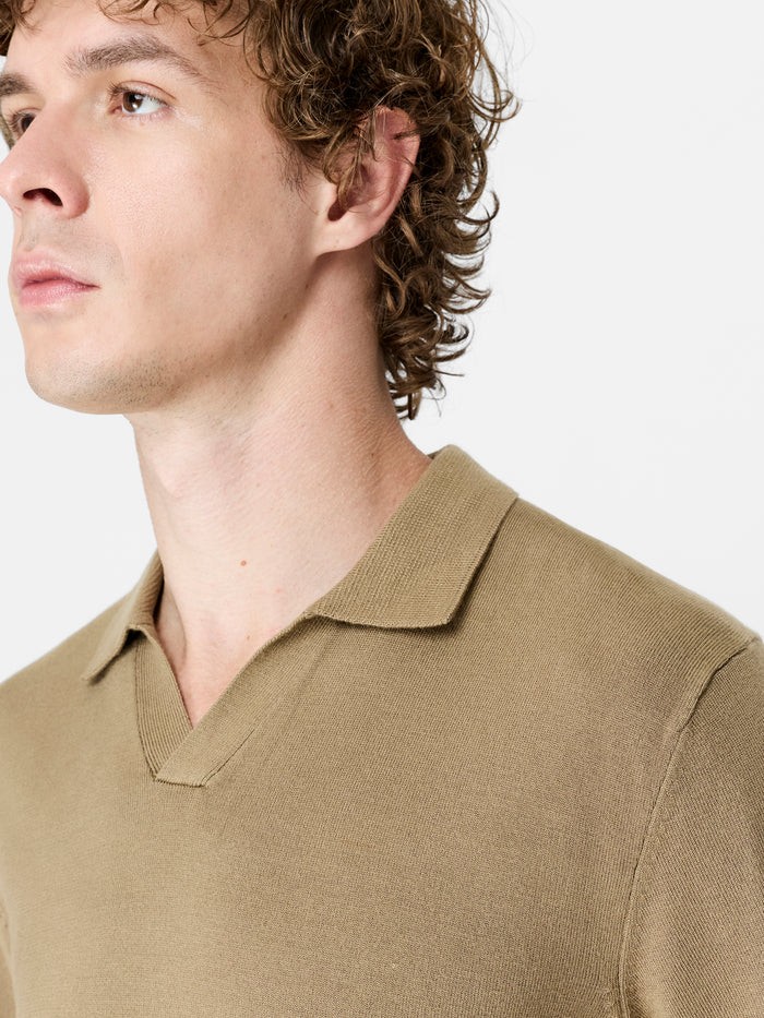 Taupe Short Sleeve Knit Trophy Polo Shirt
