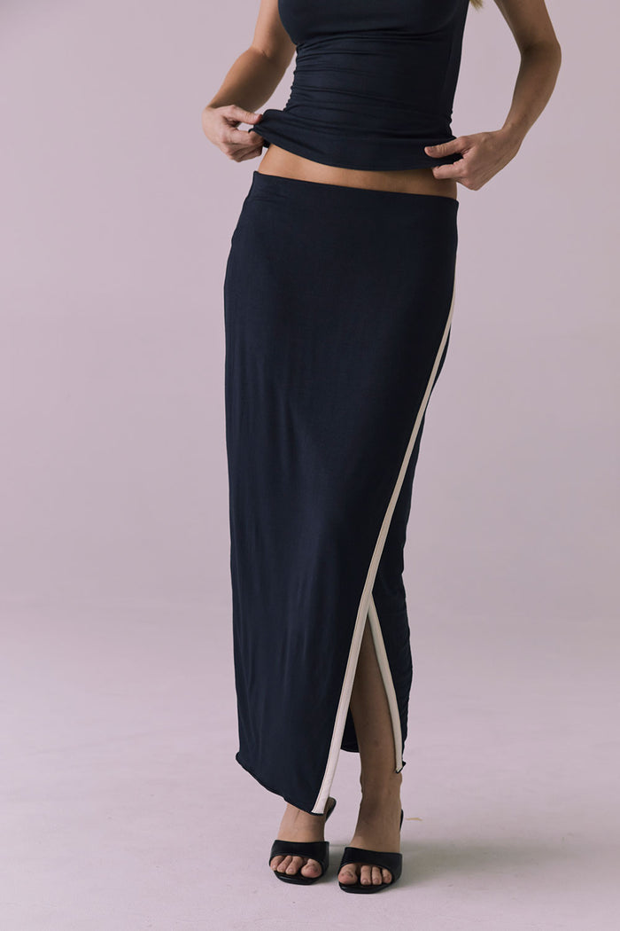 Tavira  Licorice Black Midi Skirt Womens chaserbrand