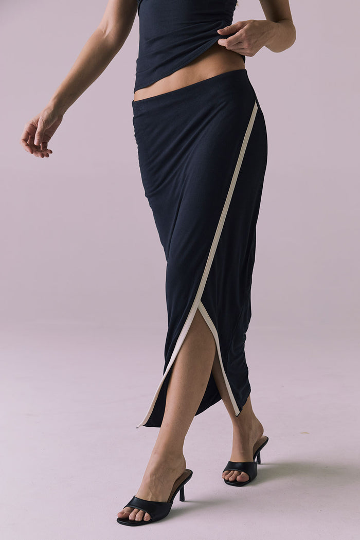Tavira  Licorice Black Midi Skirt Womens chaserbrand