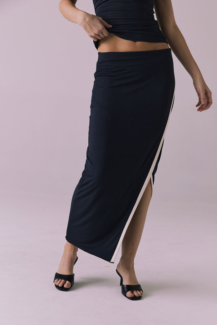 Tavira  Licorice Black Midi Skirt Womens chaserbrand