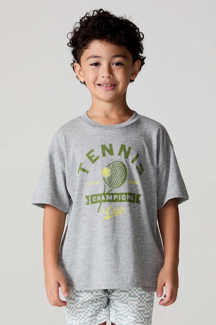 Front view of a boy wearing the Chaser Tennis Club Tee on a neutral background