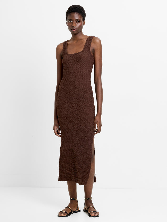 Textured Square Neck Midi Dress