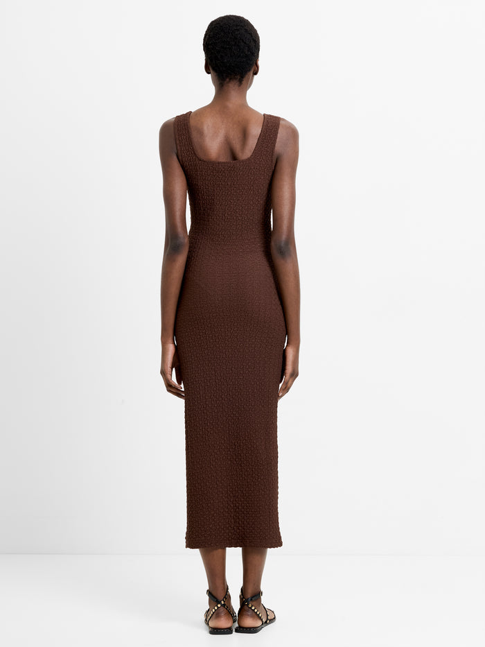 Textured Square Neck Midi Dress