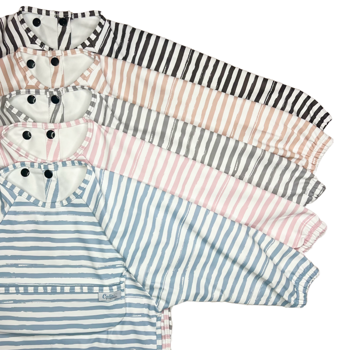 The Grayson Long Sleeve Bib - Brush Stripes: Petal Pink