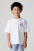 Front view of a boy wearing the Chaser  The Rolling Stones Stars Tee on a neutral background