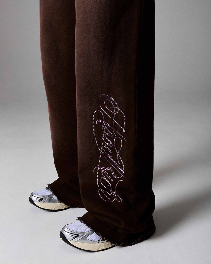 The Winner's Circle Amber Script Low Rise Oversized Wide Leg Joggers - Brown/Pink