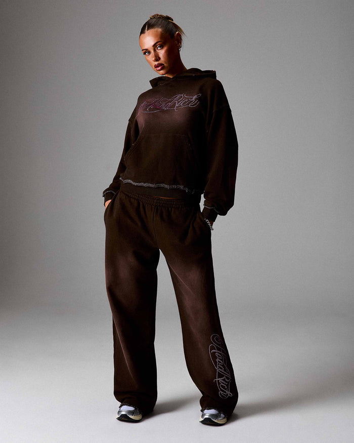 The Winner's Circle Amber Script Mid Length Hoodie - Brown/Pink