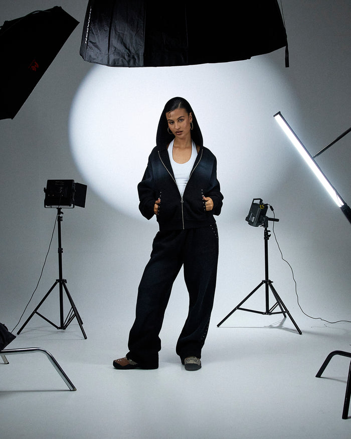 The Winner's Circle Aspen Mid Length Zip Hoodie - Black Wash