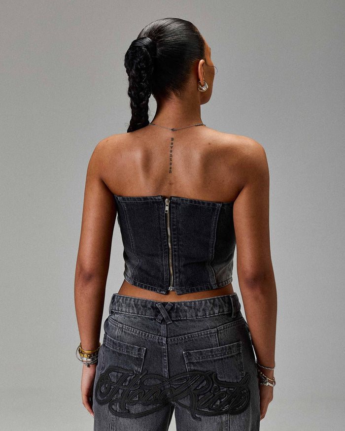 The Winner's Circle Solace Panelled Appliqué Corset - Grey/Black