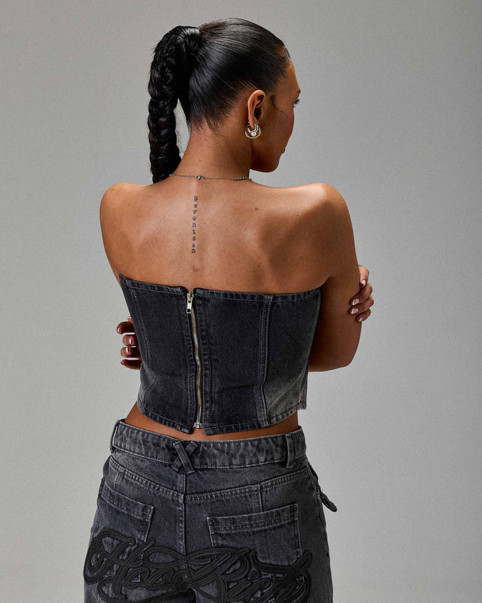 The Winner's Circle Solace Panelled Appliqué Corset - Grey/Black