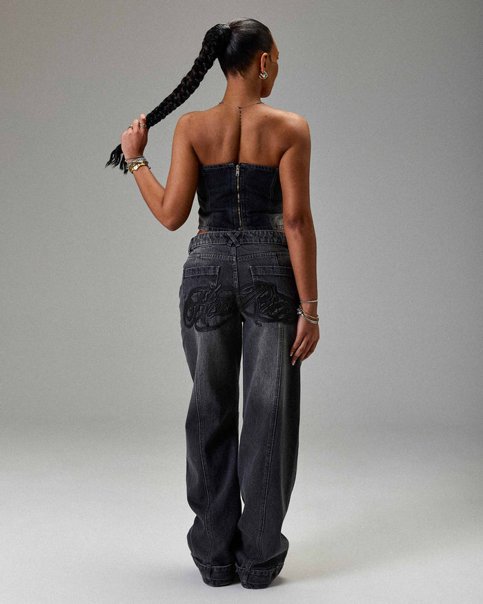 The Winner's Circle Solace Panelled Appliqué Corset - Grey/Black