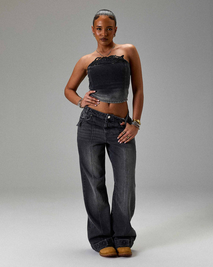 The Winner's Circle Solace Wide Leg Cargo Jeans - Grey/Black