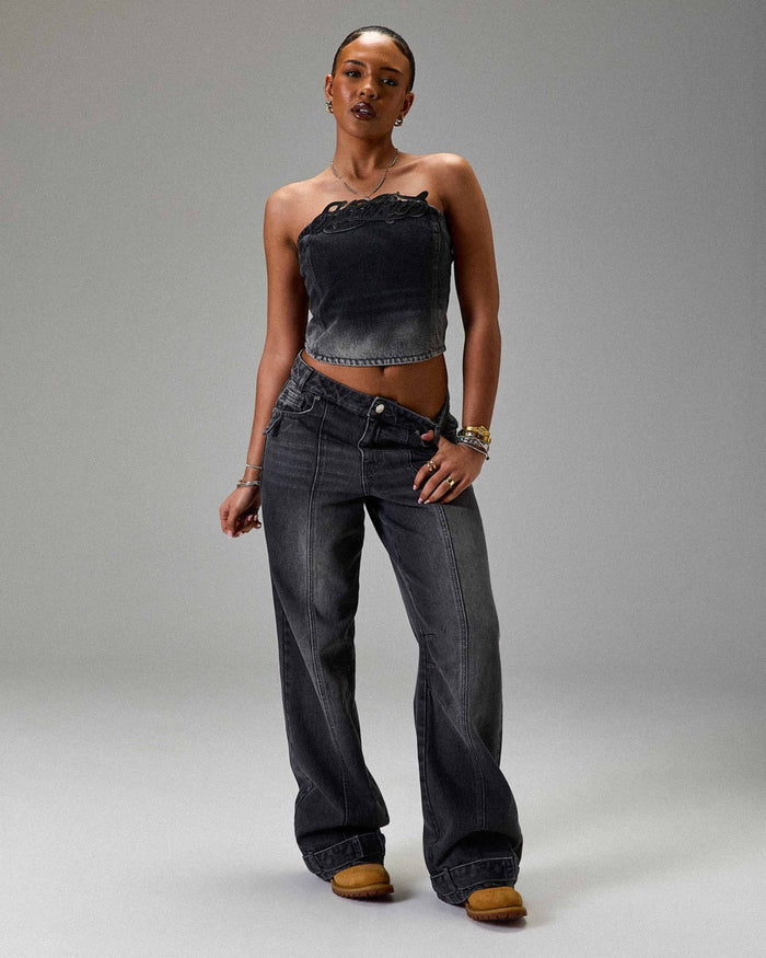 The Winner's Circle Solace Wide Leg Cargo Jeans - Grey/Black