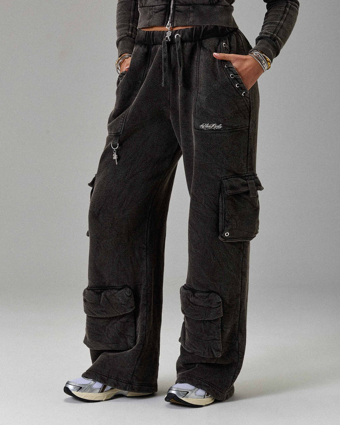The Winner's Circle Token Oversized Wide Leg Joggers - Washed Black