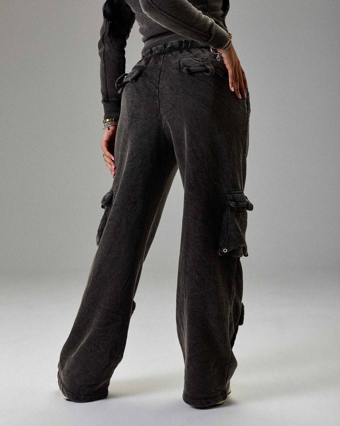 The Winner's Circle Token Oversized Wide Leg Joggers - Washed Black