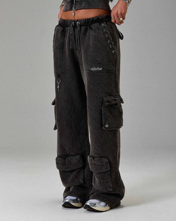 The Winner's Circle Token Oversized Wide Leg Joggers - Washed Black