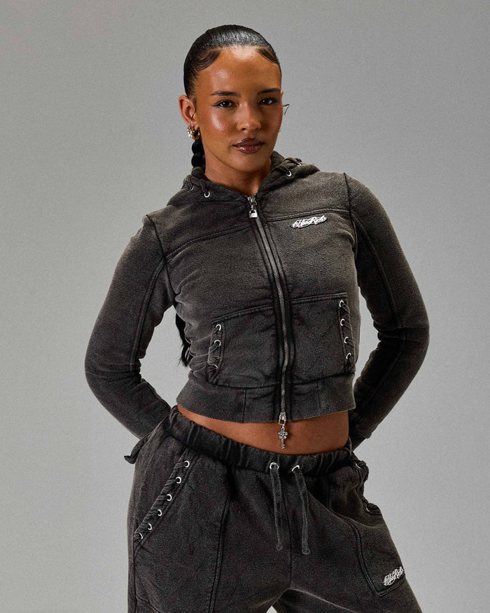 The Winner's Circle Token Slim Zip Hoodie - Washed Black