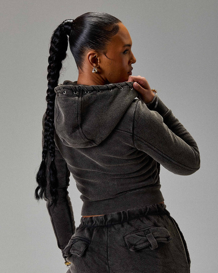 The Winner's Circle Token Slim Zip Hoodie - Washed Black