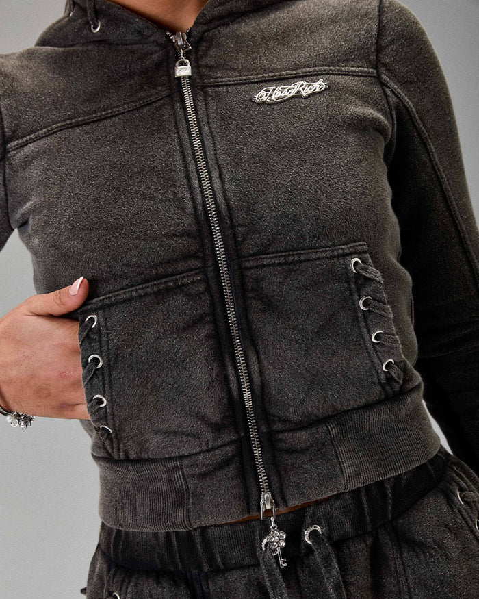 The Winner's Circle Token Slim Zip Hoodie - Washed Black