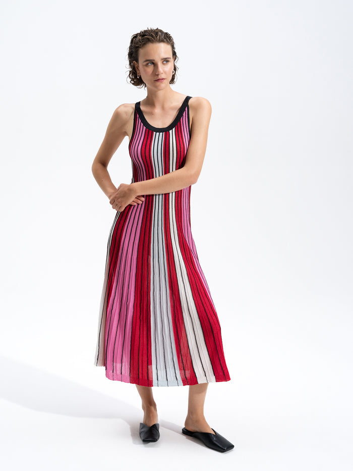 Theo Sleeveless Multicolour Stripe Knit Midi Dress