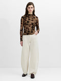 Tia Brown Floral Velvet Devore Mesh Top