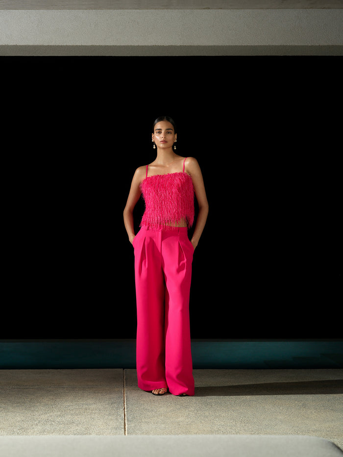 Tiana Tailored Pleated Pink Wide Leg Trousers