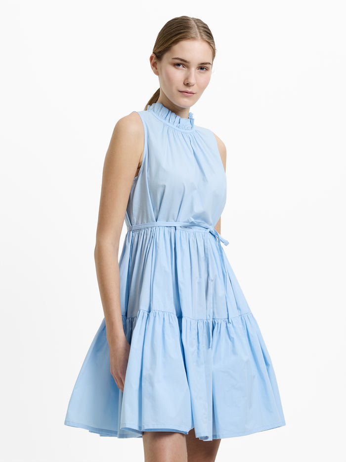 Tiered Poplin Belted Mini Dress