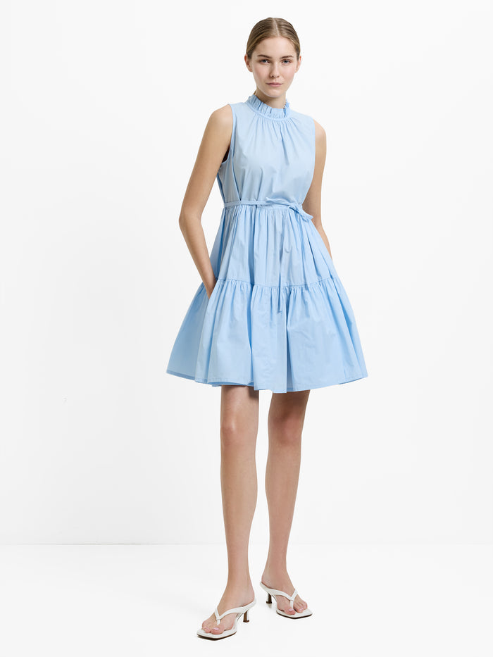 Tiered Poplin Belted Mini Dress
