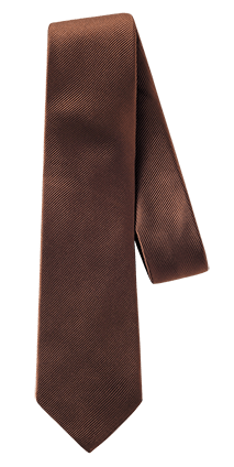Tobacco silk tie, draped, on light grey background