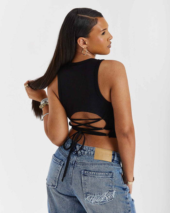 Token Wide Leg Cargo Jeans - Washed Mid Blue