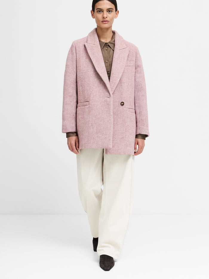 Torie Pink Chevron Wool Blend Tailored Coat