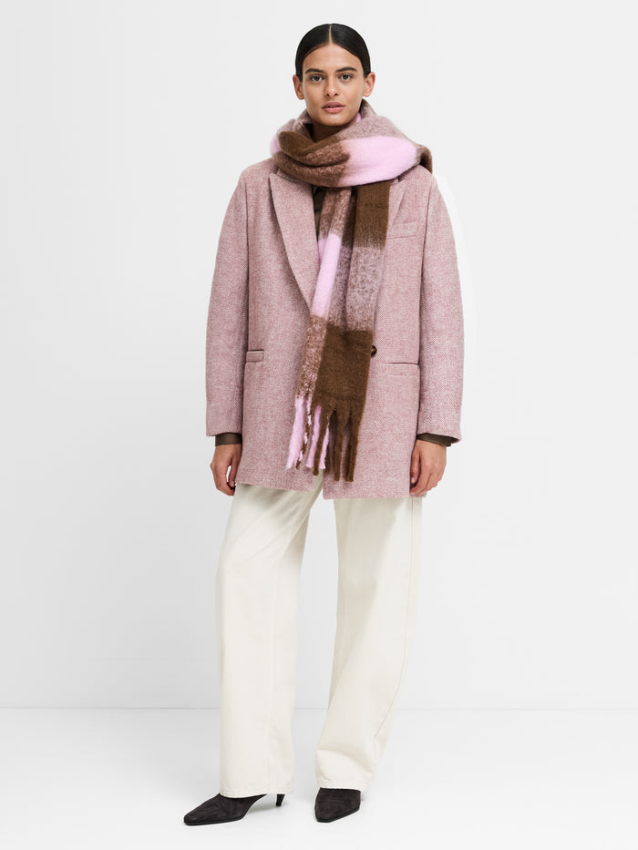 Torie Pink Chevron Wool Blend Tailored Coat