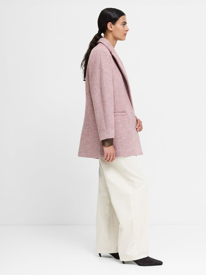 Torie Pink Chevron Wool Blend Tailored Coat