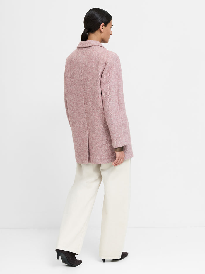 Torie Pink Chevron Wool Blend Tailored Coat