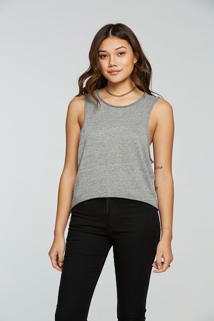 Triblend Jersey Cropped Dropped Armhole Hi Lo Racerback Tank WOMENS - chaserbrand