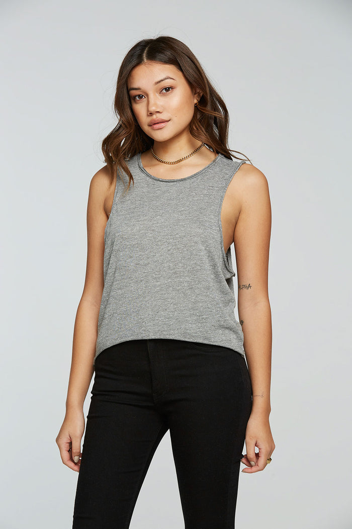 Triblend Jersey Cropped Dropped Armhole Hi Lo Racerback Tank WOMENS - chaserbrand