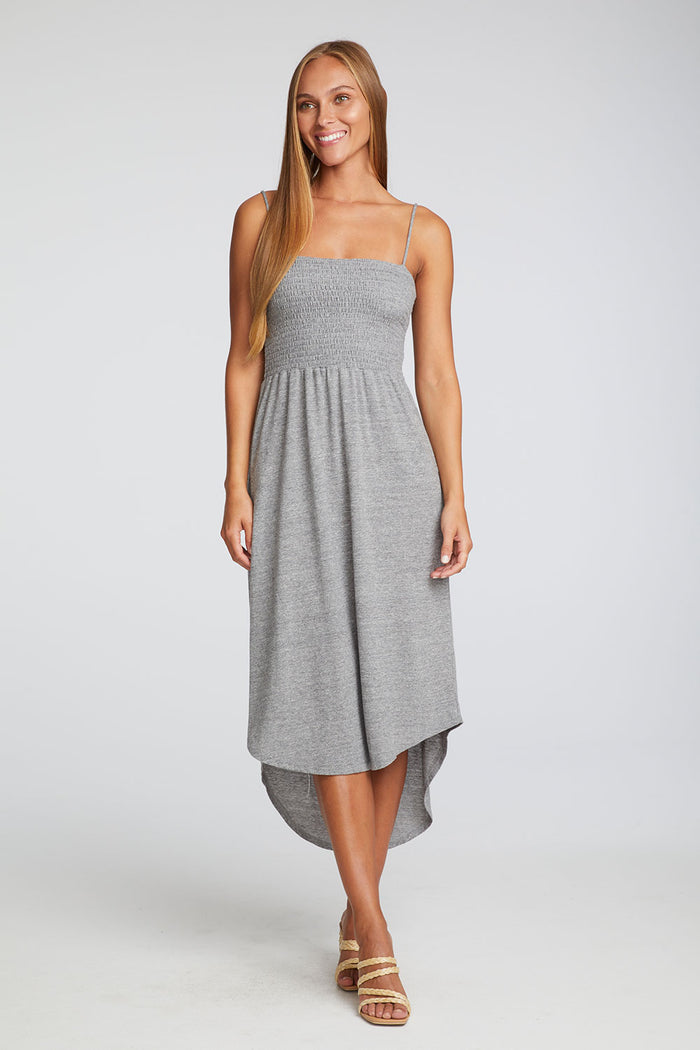 Triblend Jersey Smocked Cami Hi Lo Shirttail Midi Sundress WOMENS chaserbrand