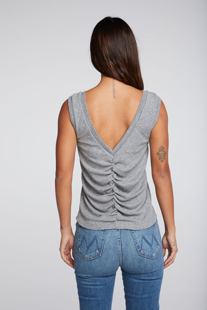 Triblend Rib Shirred Back V Muscle Tank WOMENS chaserbrand