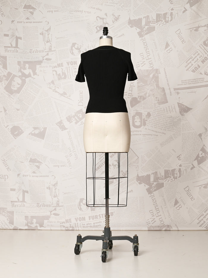 V-neck Black Knit Top - DVF Vintage