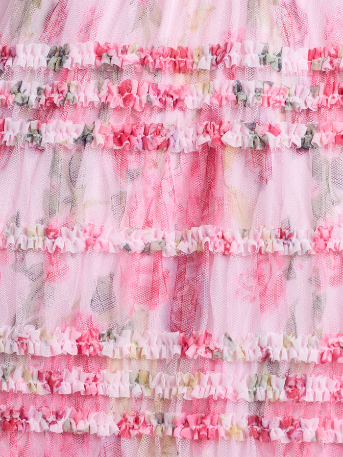 Vanessa Mesh Ruffle Pink Floral Peplum Top