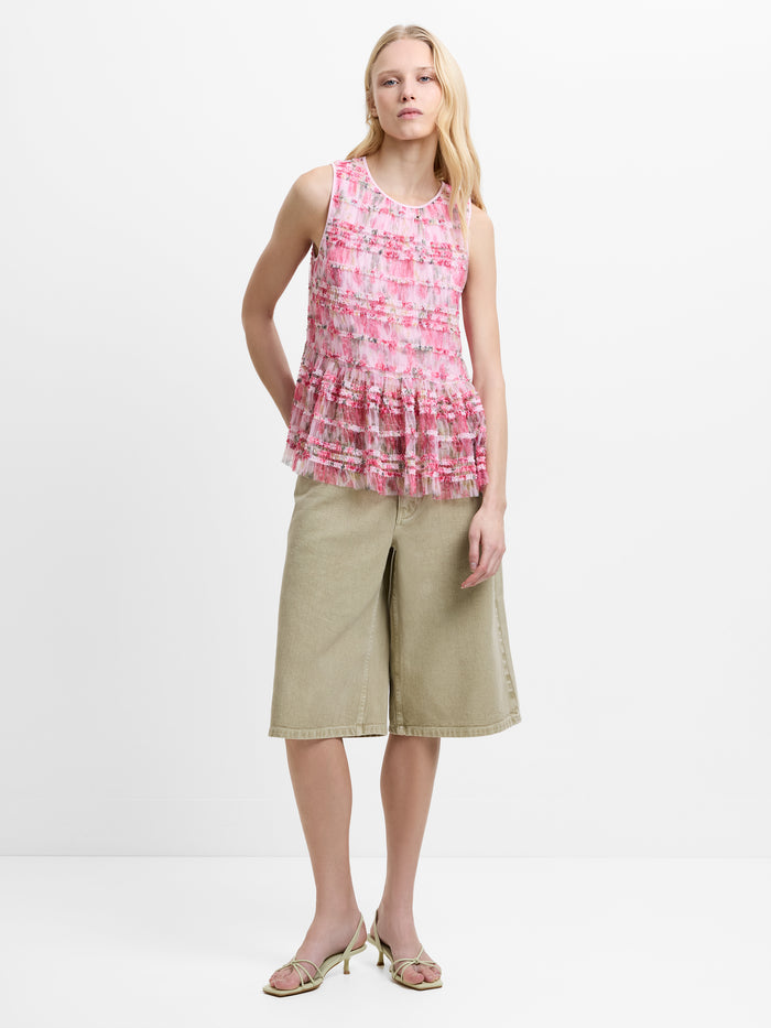 Vanessa Mesh Ruffle Pink Floral Peplum Top